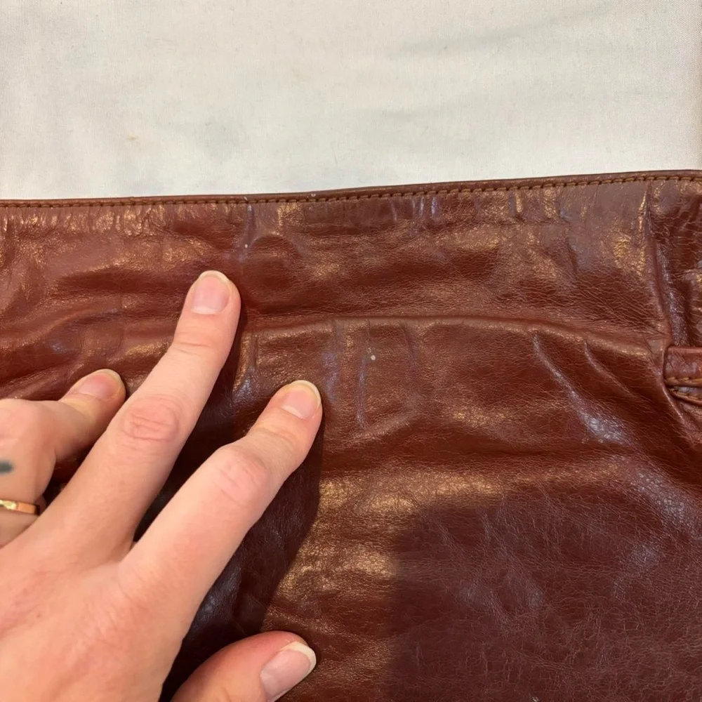 Chestnut Brown‎ Leather Bucket Bag Satchel Hobo Purse VTG 90s Boho